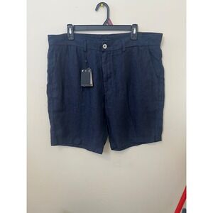 Porter & Ash Men Navy Blue 100 Linen Premium Collection Shorts Size 38 NWT